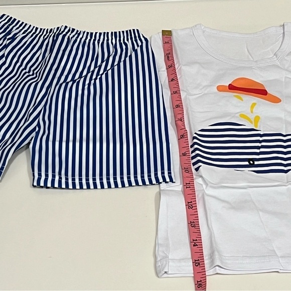 Baby matching Set striped tshirt and shorts, white and blue,whale graphic NEW - Picture 5 of 10